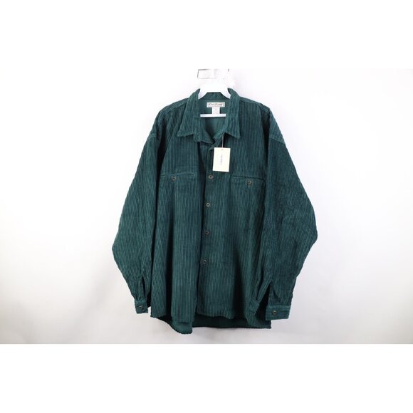 Deadstock Vtg 90s Streetwear Mens XL Baggy Corduroy Collared Button Shirt Green